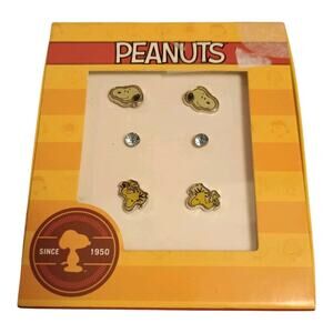 Snoopy Peanuts Earring 3 Pair Carded Boxed Small Stud Snoopy Woodstock New